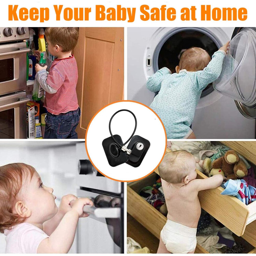 Childproof Refrigerator Lock, Multi-Purpose Locks with Strong Adhesive Base, Universal Fit for a Variety of Applications Including Cabinets, Drawers,