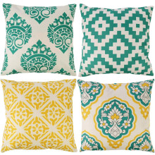 Home Decor Accent, Linen Fabric Pillow Case Set of 4 in Durable Polyester Blend, Outdoor Throw Pillow Cases with Modern Geometry Decorations, 45 x 45
