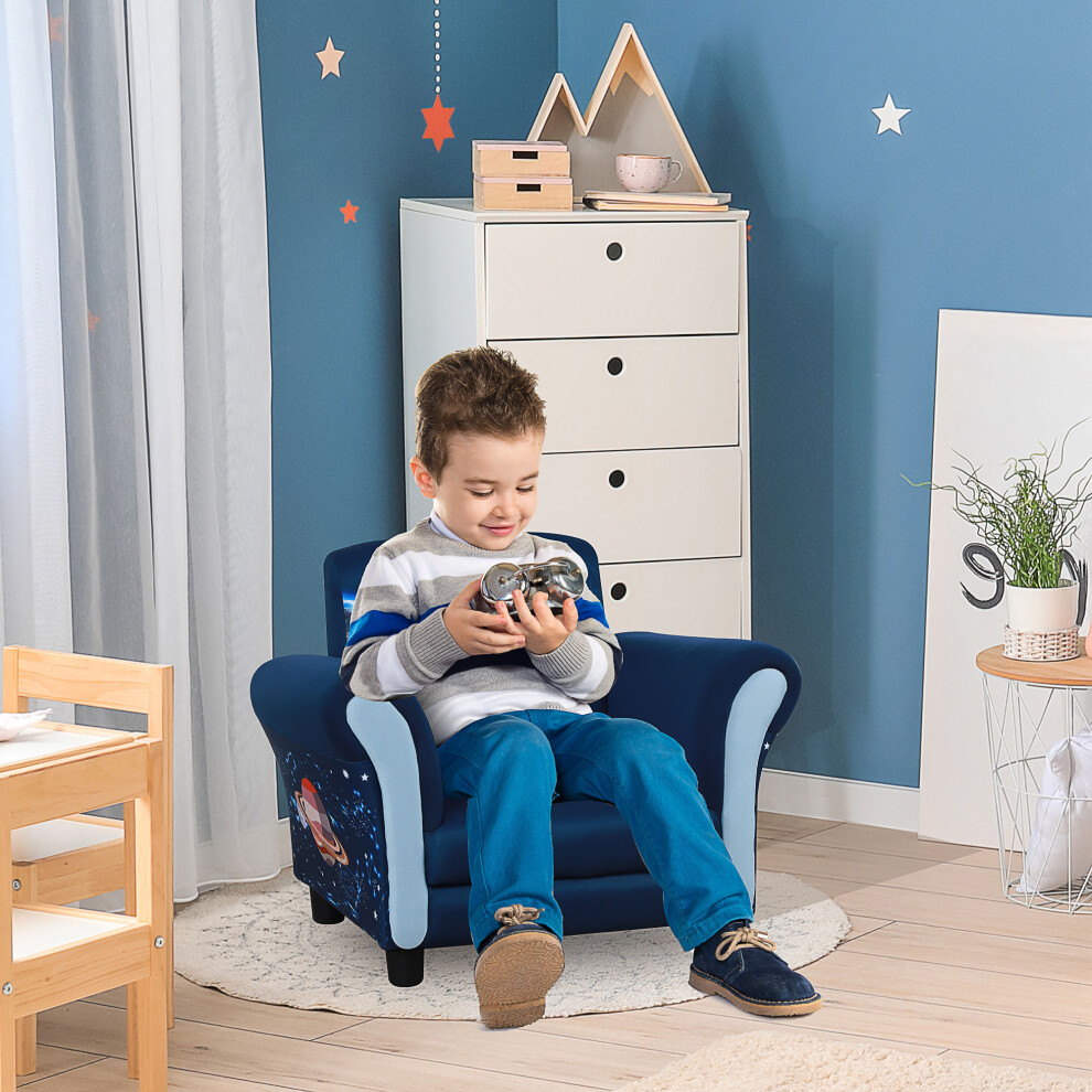 HOMCOM Kids Armchair - Blue - Child Mini Sofa Chair with Armrest - Wood/Polyester - Ages 3-6 Years - Image 5