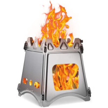 Cocina al aire libre con estufa portátil de leña, estufa de titanio con combustible ilimitado gratuito, estufa ligera y fácil de montar para
