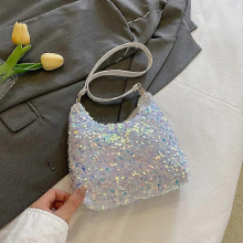 New fashionable color-blocked sequined shoulder bag, colorful sequined casual crossbody bag, women's versatile PU LeaWhite