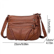 Genuine leather bag, multi-compartment crossbody bag for mothers, large capacity soft leather women's handbag (brown).