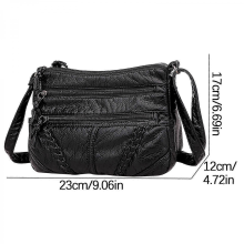 Genuine leather bag, multi-compartment crossbody bag for mothers, large capacity soft leather women's handbag in black.