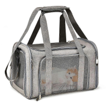 Dog carrier with soft edges, cat pet bag, small dog and cat travel bag, foldable and breathable cat backpack/cat carrier, gray, size L (50x34x34 cm).