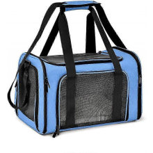 Dog carrier with soft edges, cat pet bag, small travel bag for dogs and cats, foldable and breathable, cat backpack, cat carrier, blue, M (45x30x30cm)