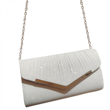 Women's shoulder bag, formal evening bag, elegant wedding clutch, cocktail party/prom handbag with detachable chain, silver.