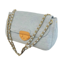 Women's chain crossbody denim bag, fashionable chain shoulder bag, multi-functional shoulder bag, light blue.