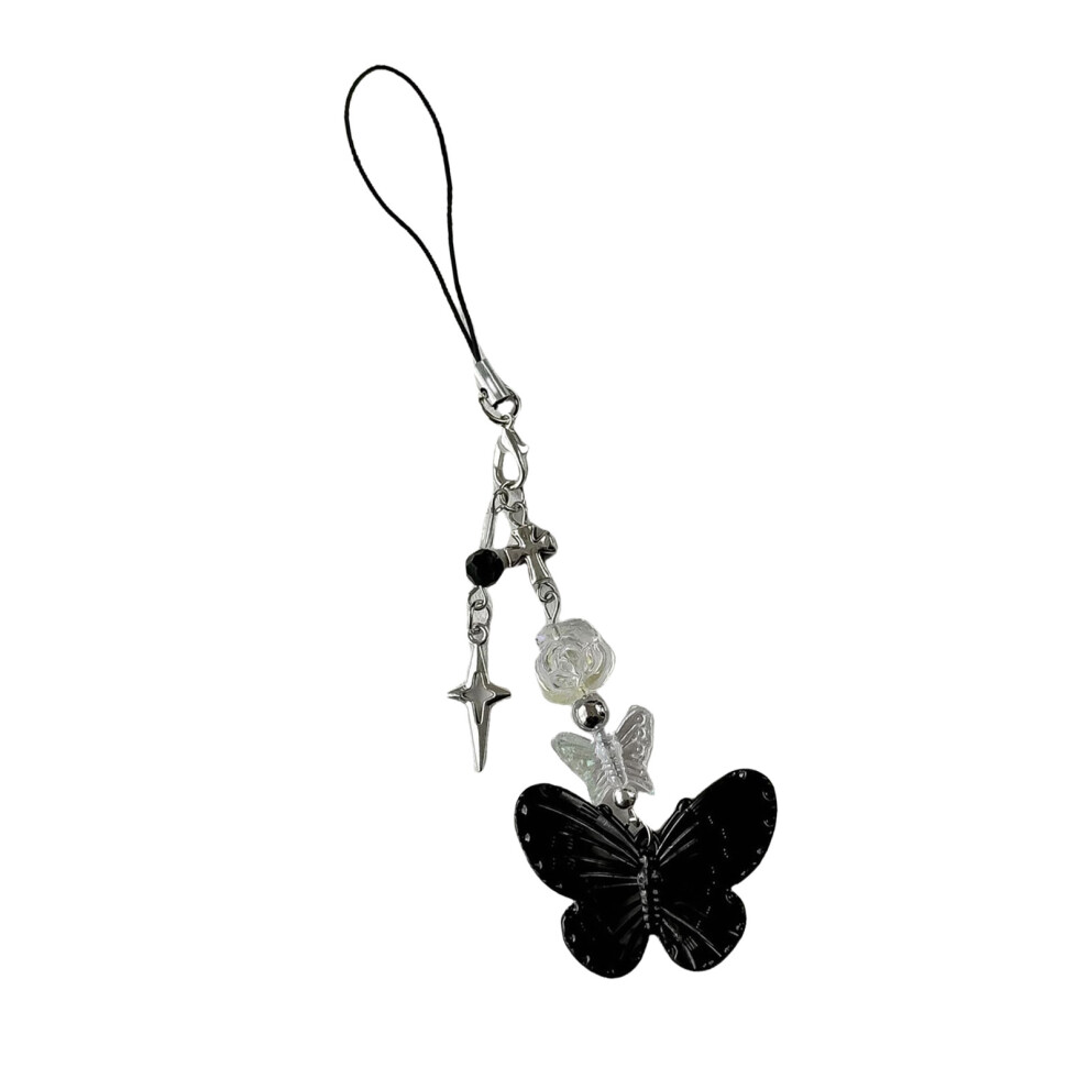 Beautiful Butterfly Phone Ornament Keychain- Lanyard Black 7732000735158