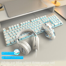 ([Mute 3-Piece Set] Silver White-Blue Light Mute Mouse Gaming Headset) Mute Wired Keyboard