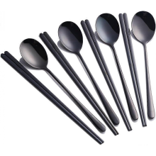 2025 New 4 Sets Korean Chopsticks Korean Spoons Black Stainless Steel Chopsticks Spoon Service for 4 People