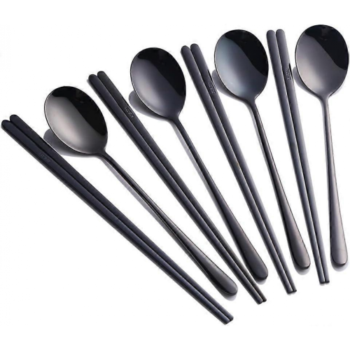 Set di 4 Bacchette Coreane in Acciaio Inossidabile Nero per 4 Persone