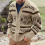 Khakifarbene LMen Strickjacke mit Reißverschluss, Jacquard-Strickpullover für Herbst Winter 1