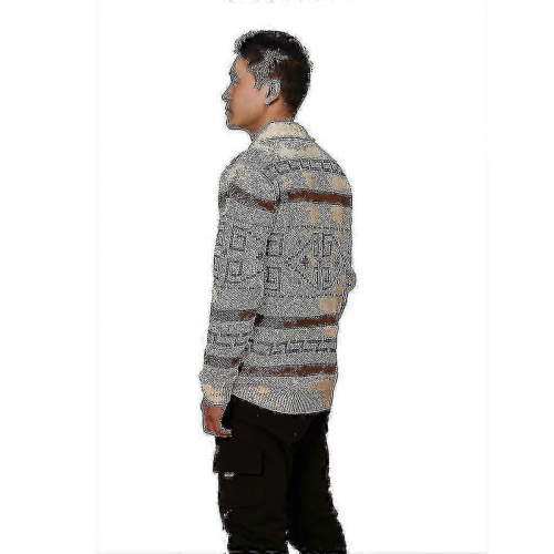 Khakifarbene LMen Strickjacke mit Reißverschluss, Jacquard-Strickpullover für Herbst Winter 2