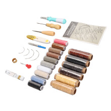 Leather Sewing Kit 16 Colors Waxed Thread Large Eye Needles Awl Thimble
