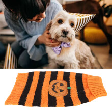 Modischer Kürbis gestreifter Hundesweater für Herbst, Winter und Halloween Party L