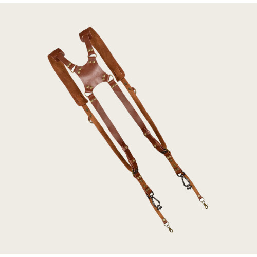 Doppelter Kameragurt aus echtem Leder Brown 2