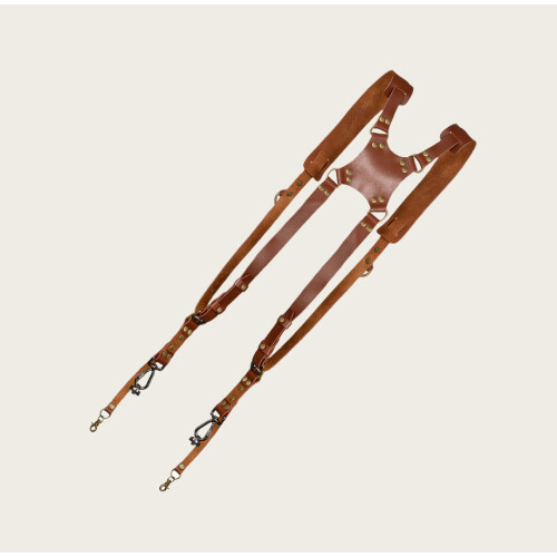 Doppelter Kameragurt aus echtem Leder Brown 1