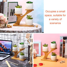 Elegantes macetas para suculentas con forma de búho, maceta minimalista de cerámica blanca con platillos de bambú y soporte, maceta decorativa