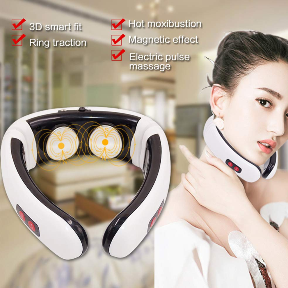 Neck Massager for Pain Relief Deep Tissue, 4Dsmart Kneading Massage Electric Pulse Neck Massager with Heat, Heating Compression Low-Frequency Therapy