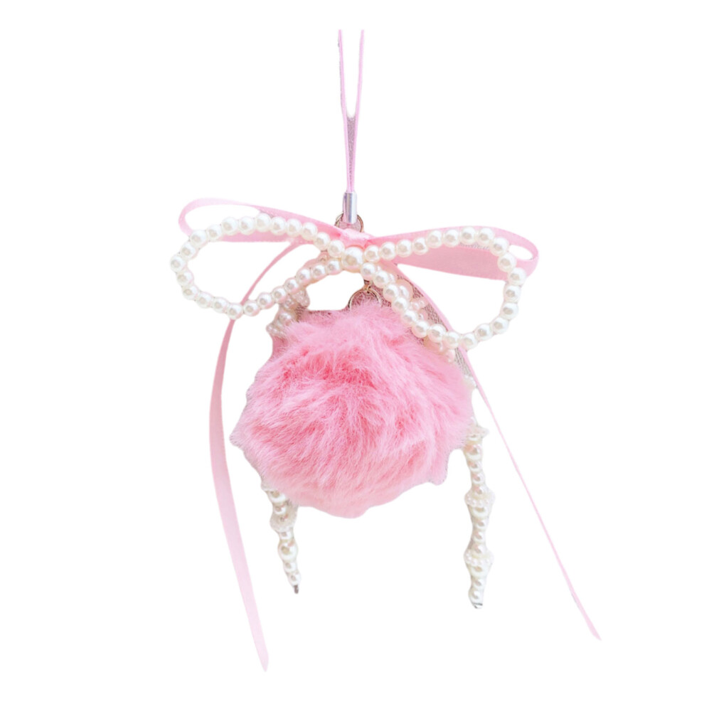 Fashion Phone Pendant Pearls Bowknot Phone Charm Bead- Pink 7732000748769