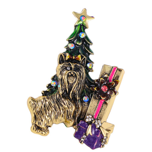 Dekorative schöne Weihnachtsbaum-Brosche mit Hund, robust
