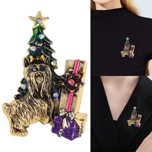 Dekorative schöne Weihnachtsbaum-Brosche mit Hund, robust 1