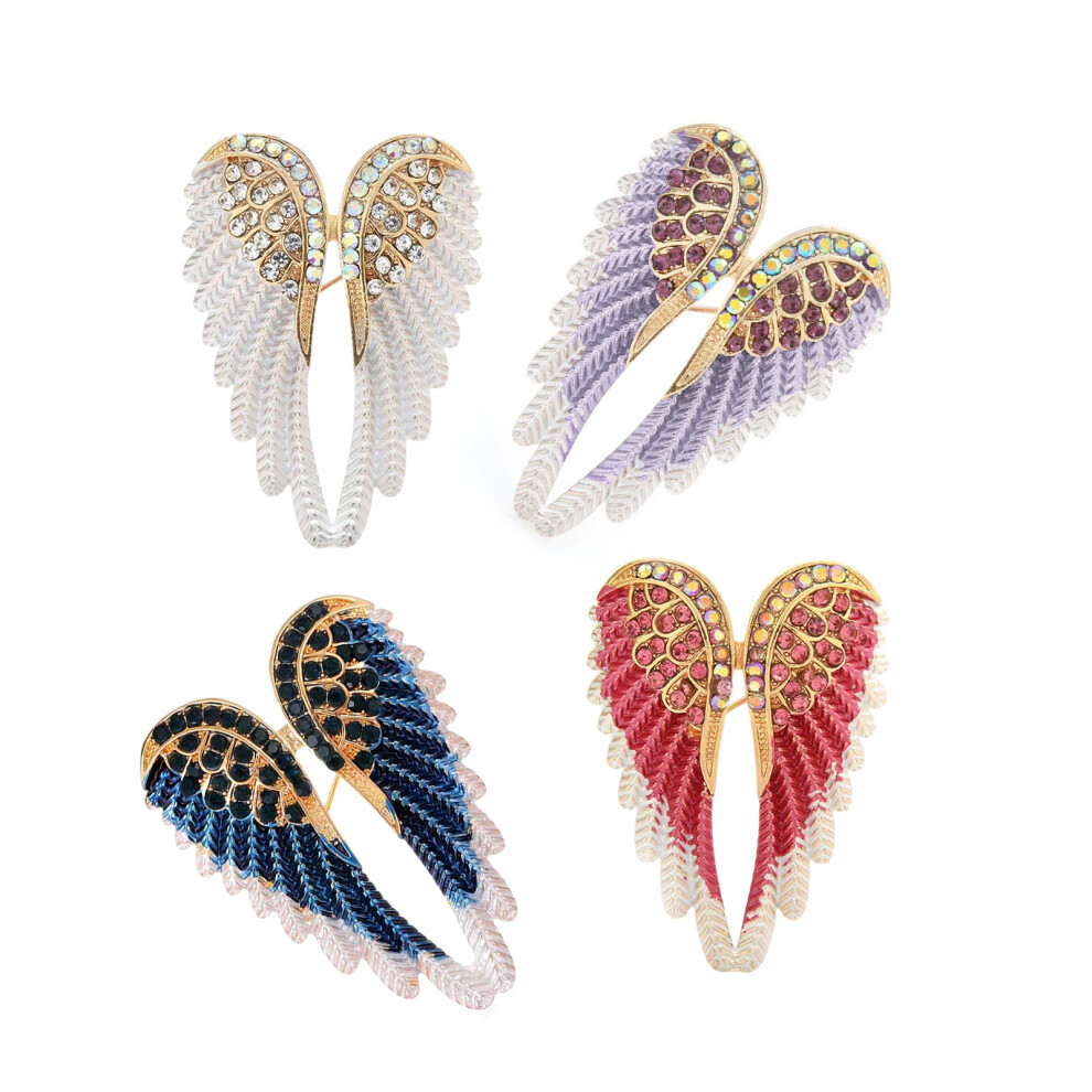 Set Of 4 Angel Wing Rhinestones Brooch Fashion Feather Pins for