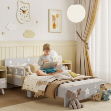 ZONEKIZ Toddler bed w/ Star and Moon Patterns, for Ages 3-6 Years - Grey