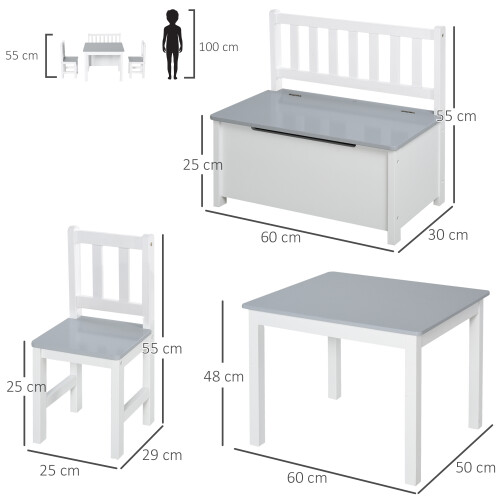 Homcom HOMCOM 4-Piece Set Kids Wood Table Chair Bench w/ Storage Function for 3 Years+ 2