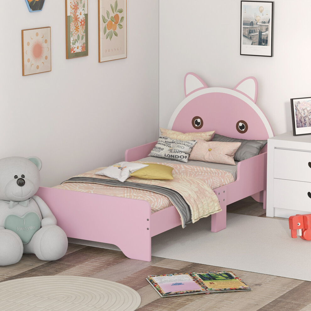 Rackhams Pink Toddler Bed Frame Cat Design Kids Bed With Guardrails - Image 4