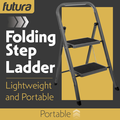 Futura 2 Step Grey Ladder Heavy Duty Folding Stool 1