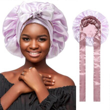 (Pink) Silk Bonnet For Sleeping For Women,double Layer Large Satin Hair Wrap With Tie Band Night Cap