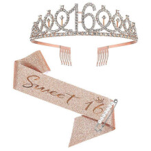 16th Birthday Sash And Tiara for Girls, Sweet Sixteen Birthday Sash Crown 16 & Fabulous Sash And Tiara
