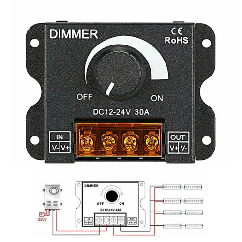 5X LED Light Adjuster  12-24V 30A/No Strobe with Knob  LED Light Bar Brightness Adjuster Dimmer 1