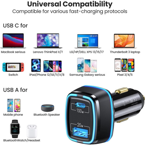 Σχεδιασμός τριπλής θύρας USB, γρήγορος φορτιστής αυτοκινήτου 120W για απρόσκοπτη 2