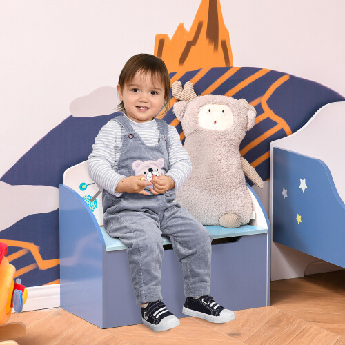HOMCOM Kids Wooden Toy Box Children Storage Chest Bench Organiser Bedroom Blue