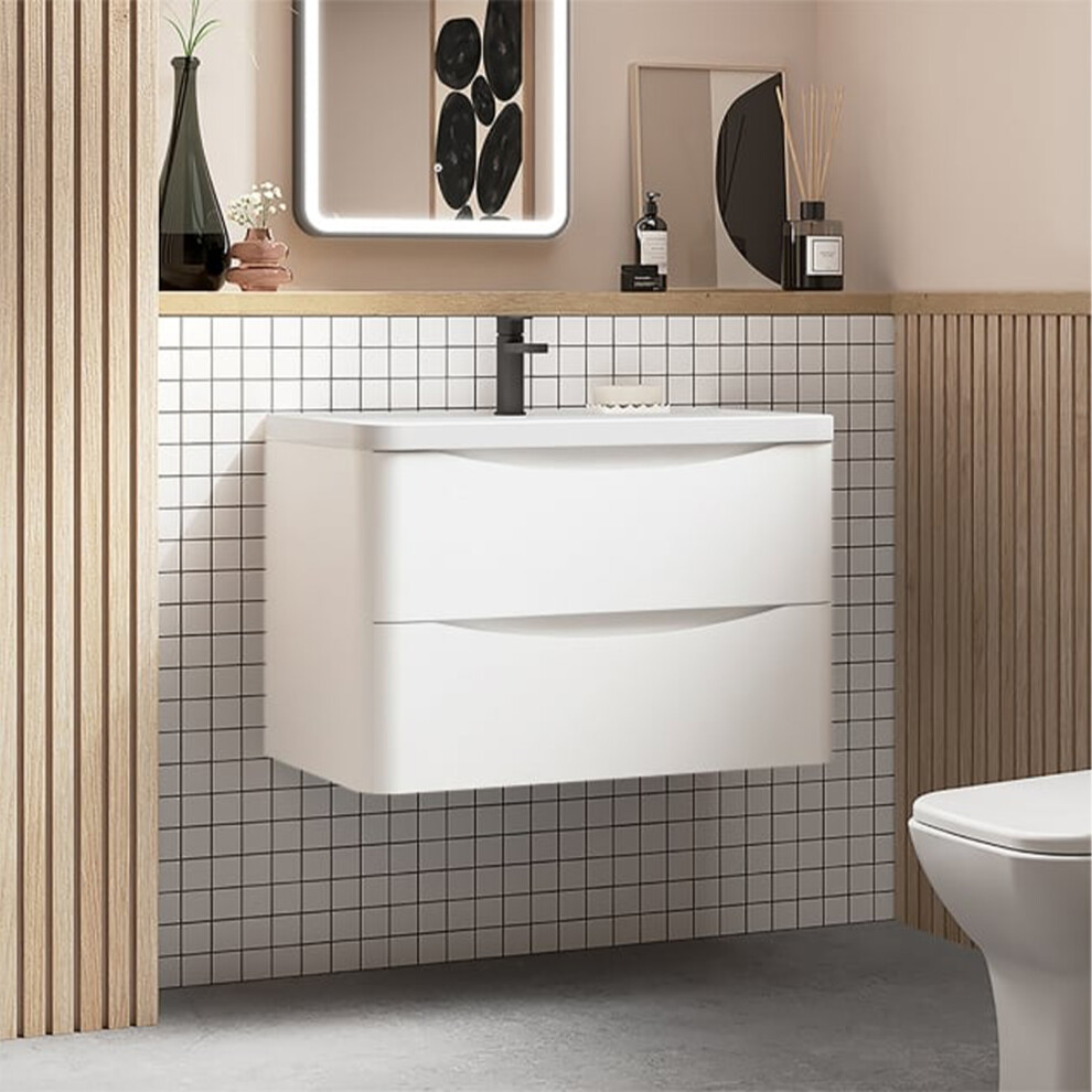 Nes Home 800Mm Wall Hung Gloss Stone Resin Basin Drawers Vanity Unit White