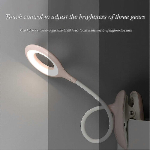 (Pink) Led Clip-on Reading Lamp Dimmable Eye Protection Table Lamp Tw 2