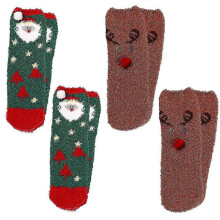 (multicolor, D) Christmas Coral-wool Embroidered Three-dimensional Cartoon Socks 4 pairs