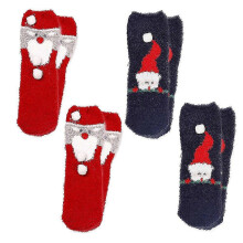 (multicolor, A) Christmas Coral-wool Embroidered Three-dimensional Cartoon Socks 4 pairs