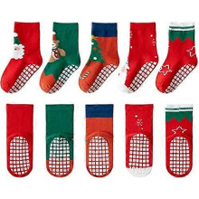 (L) 5 Pairs Toddler Baby Christmas Socks Anti Slip Socks Children Anti Slip Socks for Boys Girls SML