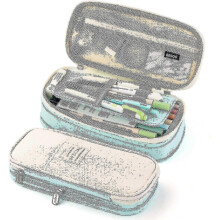 (Cyan) Large Capacity Pencil Case Large Capacity Storage Bag Storage Box Tw
