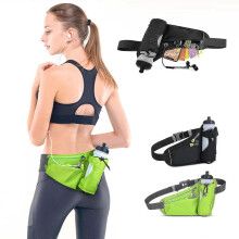 (Black) Running Belt Waist Pack With Water Bottle Holder Fitness Waterproof Bum Bag Tw