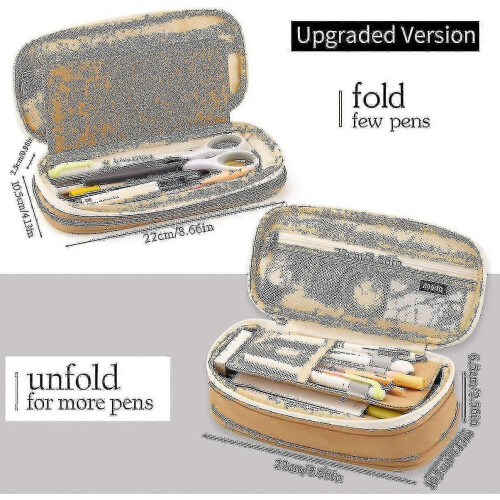 (Khaki) Large Capacity Pencil Case Large Capacity Storage Bag Storage Box Tw 1