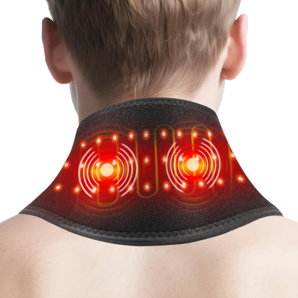 Red/Light Cordless Neck Massager With Heat, Wearable Heated Neck Wrap With 3 Heat Levels, 3 Massage Modes, Comfortable