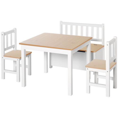 Homcom HOMCOM 4-Piece Set Kids Wood Table Chair Bench w/ Storage Function for 3 Years+ 1