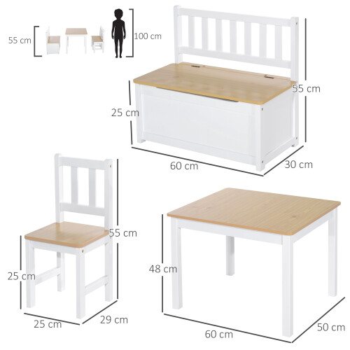 Homcom HOMCOM 4-Piece Set Kids Wood Table Chair Bench w/ Storage Function for 3 Years+ 2