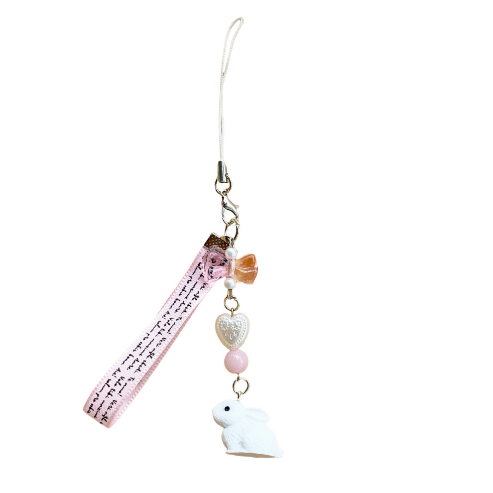 Strawberry Rabbits Acrylic Phone Charm- Lanyard Style White 7732000748837