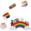 Rainbow Supply Caddy για το γραφείο στο σπίτι, ξύλινη θήκη για στυλό με αυτοκόλλητα αστέρια 4