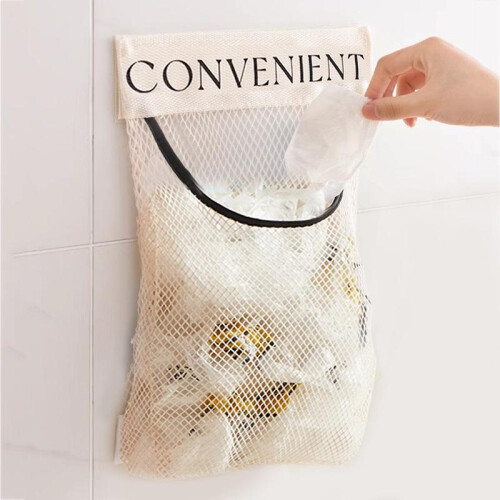 (Regular #C1KN9#) Kitchen Trash Bag Storage Bag Velcro Mesh Bag Household Clutter Mesh Garbage Bag Wall Hanging Storage Bag 2